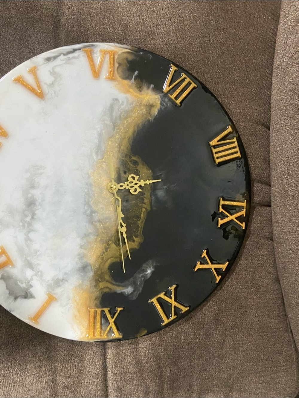 Black, White & Gold Resin Wall Clock with Gold Roman Numerals